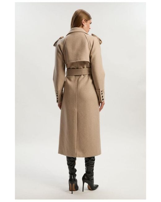 Karen Millen White Wool Tailored Belted Midi Coat