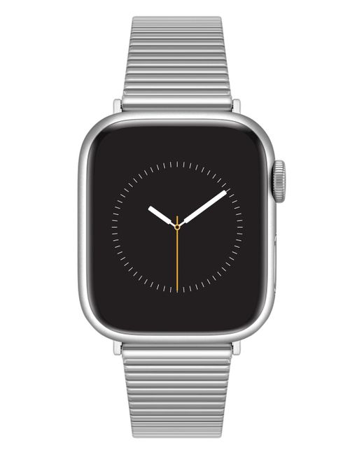 Anne Klein Black Silver-tone Stainless Steel Ribbed Bracelet Designed For 42/44/45/ultra/ultra 2 Apple Watch