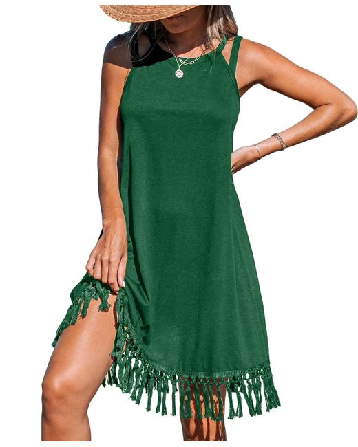CUPSHE Women's Green Boho Breeze Tassel Cover Up Dress - www.disolcolor.com