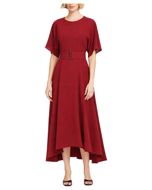 Elle Collection Belted Midi Dress in Red | Lyst