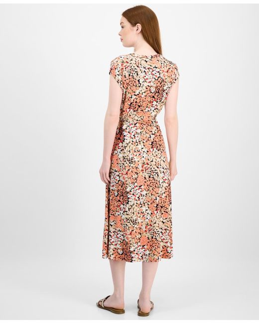 Tommy Hilfiger White Floral-print Ladder-trim Midi Dress