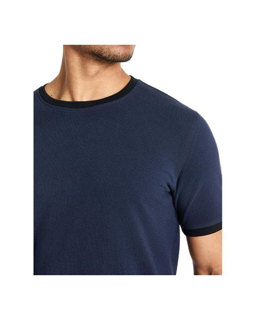 Kenneth Cole Blue Contrast-trim Textured Short Sleeve T-shirt for men