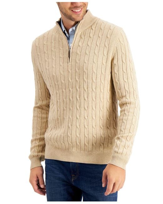 Club Room Cable Knit Quarterzip Cotton Sweater, Created For Macy's in