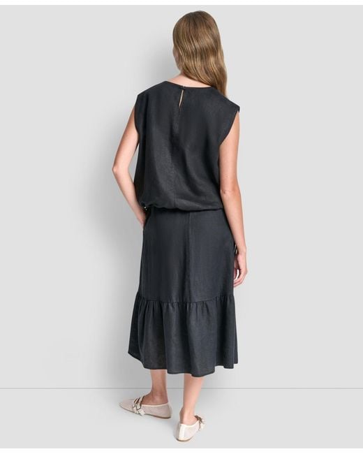 DKNY Black Drawstring Hem Sleeveless Top