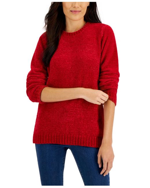 Karen Scott Petite Crewneck Chenille Sweater, Created For Macy's in Red ...