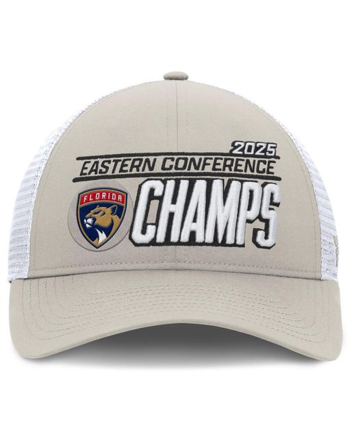 Fanatics Gray/white Florida Panthers 2025 Nhl Eastern Conference Champions Locker Room Adjustable Hat for men