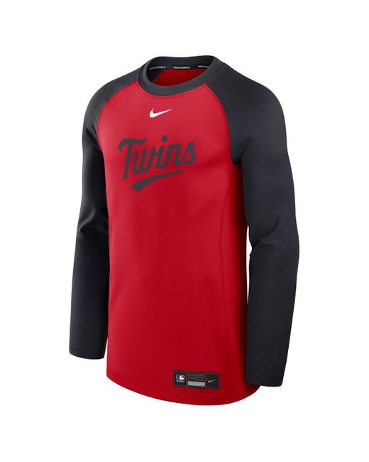 Nike Red/navy Minnesota Twins Authentic Collection Game Time Raglan Performance Long Sleeve T-shirt for men
