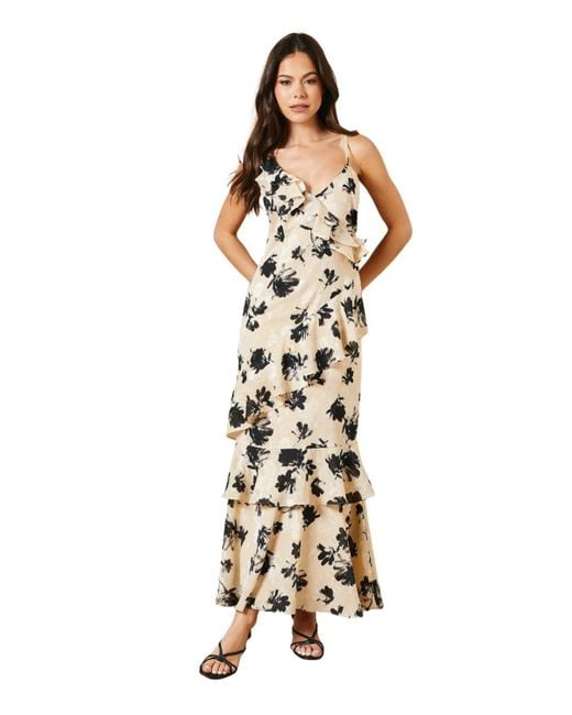 Oasis Metallic Asymmetric Tiered Midi Dress