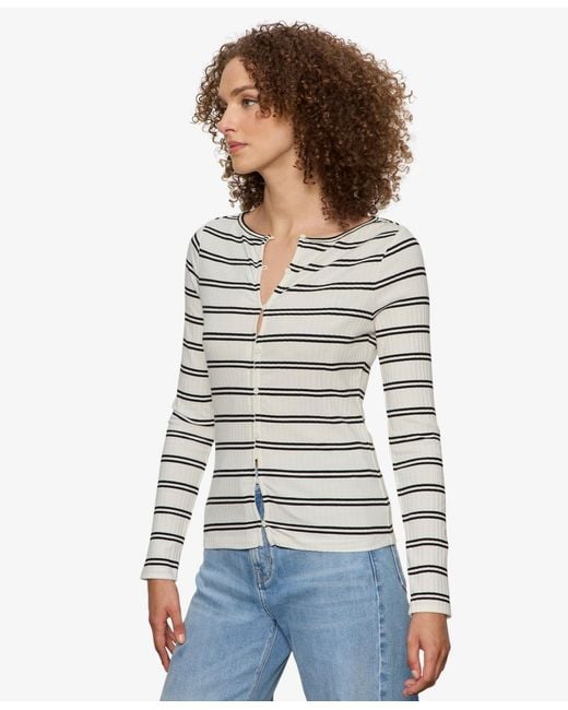 Sanctuary White Button-front Ribbed Top