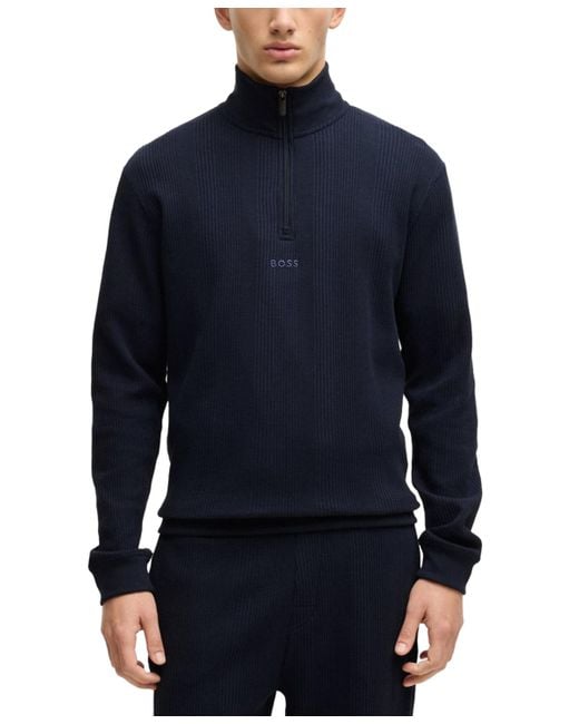 Boss Blue Structure Quarter-zip Pajama Jacket for men