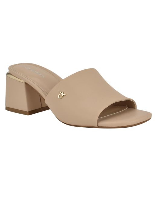 Calvin Klein Brown Rowena Block Heel Slip-on Sandals