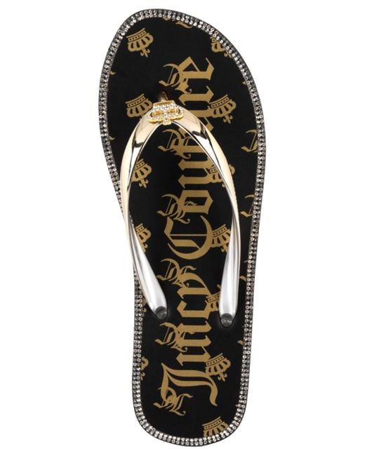 Juicy Couture Black Shamrock Flip Flops
