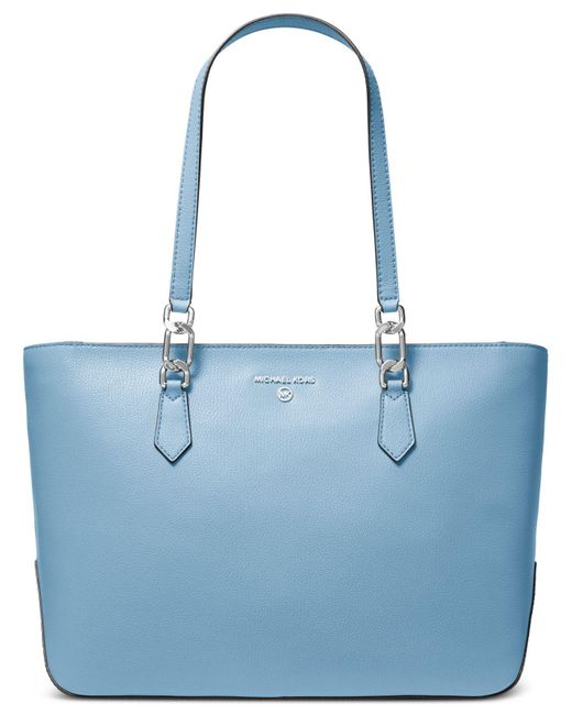 Michael Kors Michael Laney Medium Leather Top Zip Tote Bag in Blue