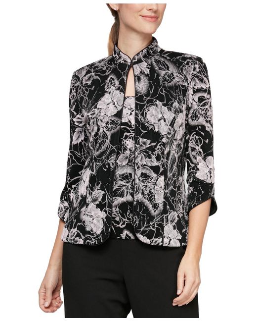Alex Evenings Black Petite Glitter Floral Jacket And Top