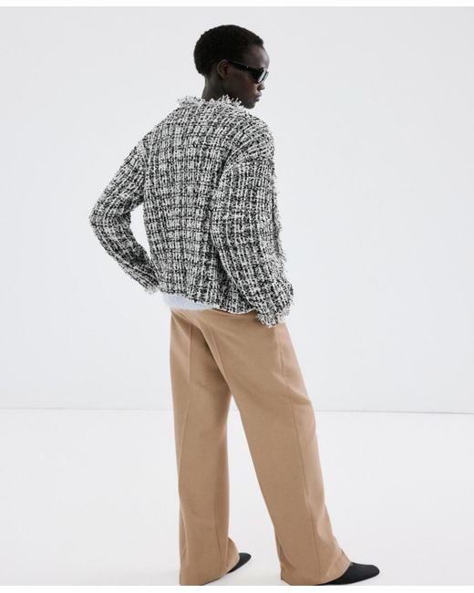 Mango Gray Oversized Tweed Jacket