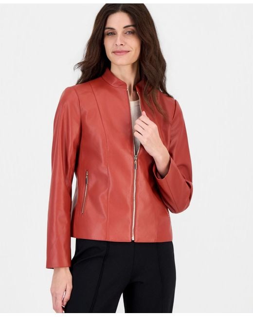 Kasper Red Moto Zip-up Jacket
