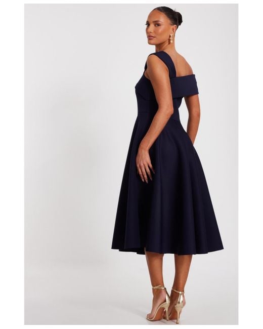 Quiz Blue Scuba Asymmetric Midi Skater Dress