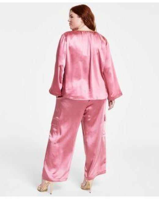 Michael Kors Pink Micheal Kors Plus Size Chain Neck Kimono Sleeve Top Satin Cargo Pants