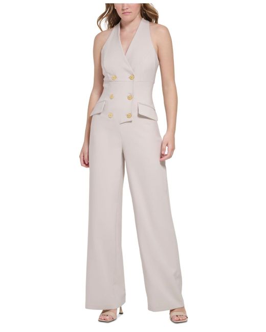 Calvin Klein Xfit Doublebreasted Sleeveless Jumpsuit in White Lyst