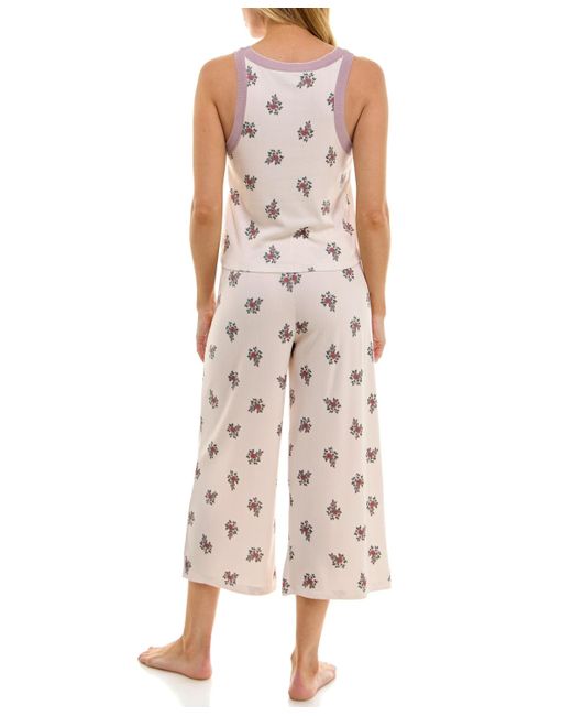 Roudelain White 2-piece Contrast Binding Sleeveless T-shirt And Pajama Set