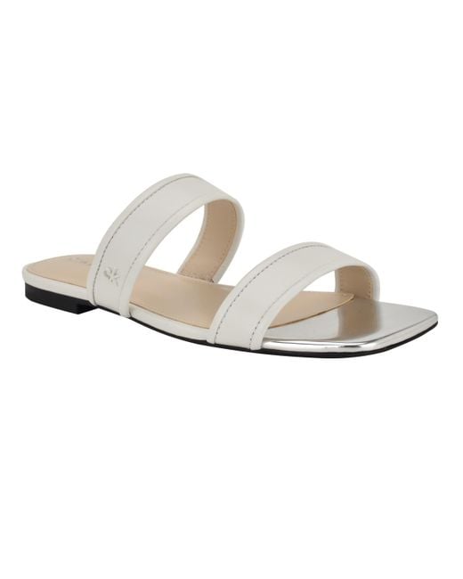 Calvin Klein Women's White Felisa Double Band Slip-on Flat Sandals