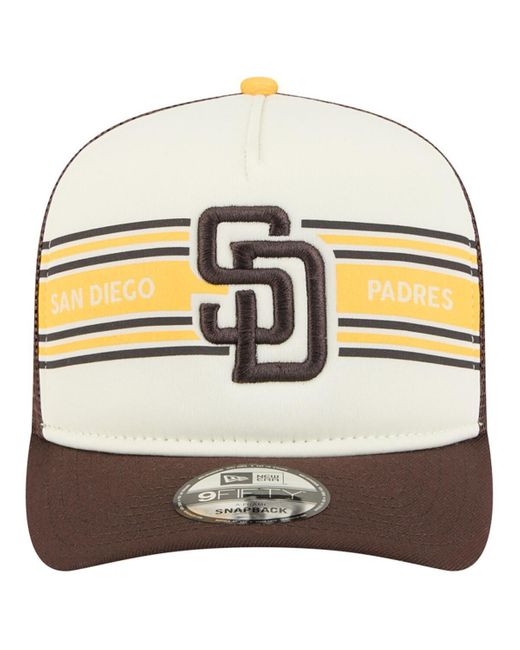 KTZ Metallic Cream/brown San Diego Padres Banner A-frame 9fifty Trucker Snapback Hat for men