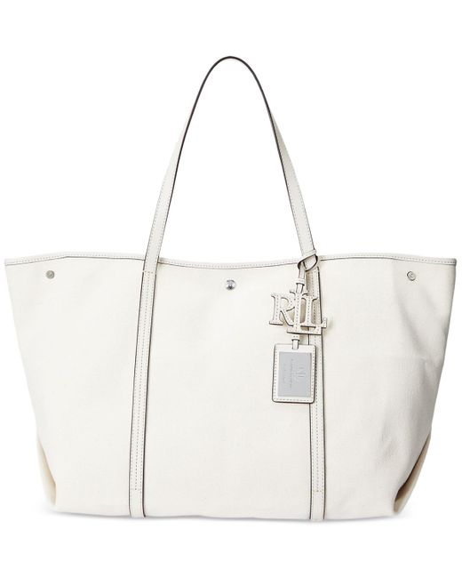Lauren by Ralph Lauren White Canvas And Leather Large Emerie Tote