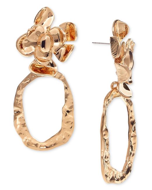 INC International Concepts Metallic Tone Flower & Open Oval Statement Earrings