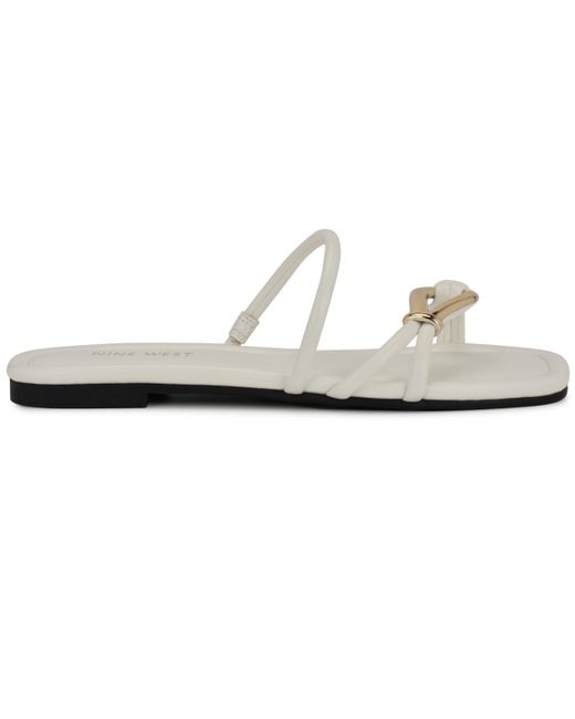 Nine West White Tigra Strappy Flat Sandals
