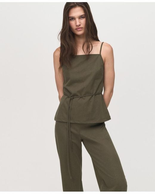 Mango Green Elastic Waist Straight-fit Pants