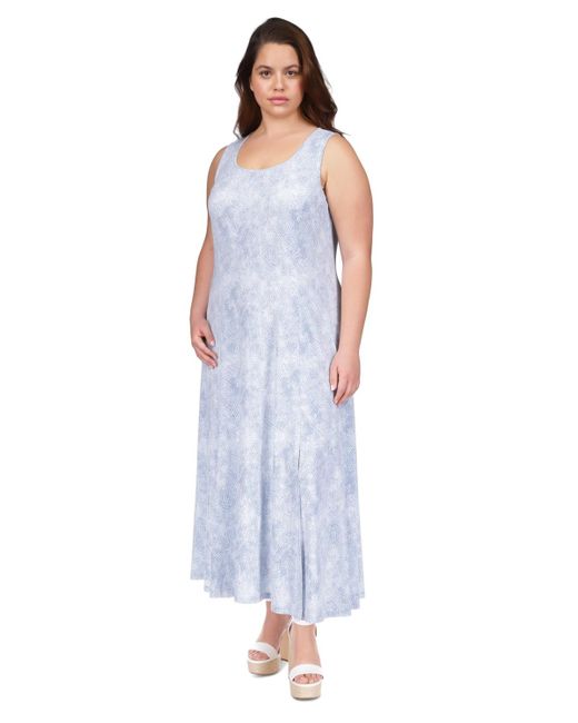 Michael Kors Blue Michael Plus Size Printed Sleeveless Maxi Dress