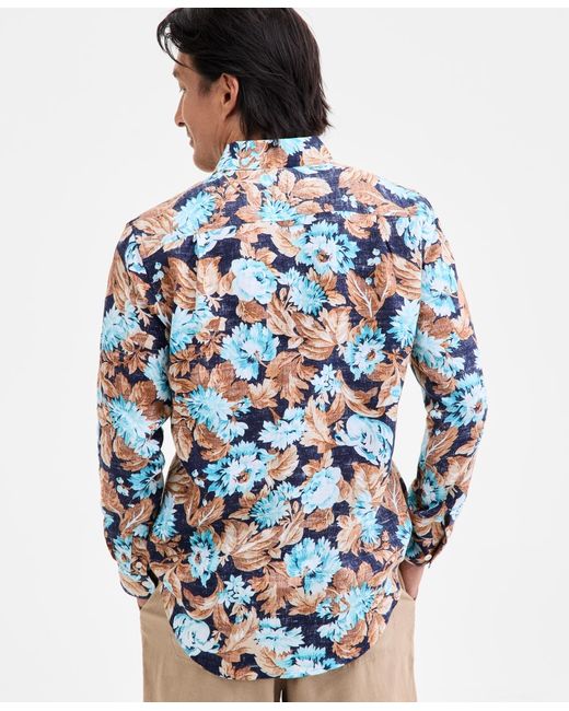 Club Room Blue Floral-print Button-up Long-sleeve Shirt for men