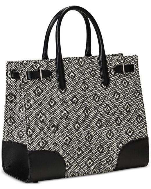Ralph Lauren Black Woven Straw Medium Devyn Tote Bag