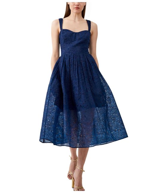 French Connection Blue Embroidered Lace Sleeveless Dress