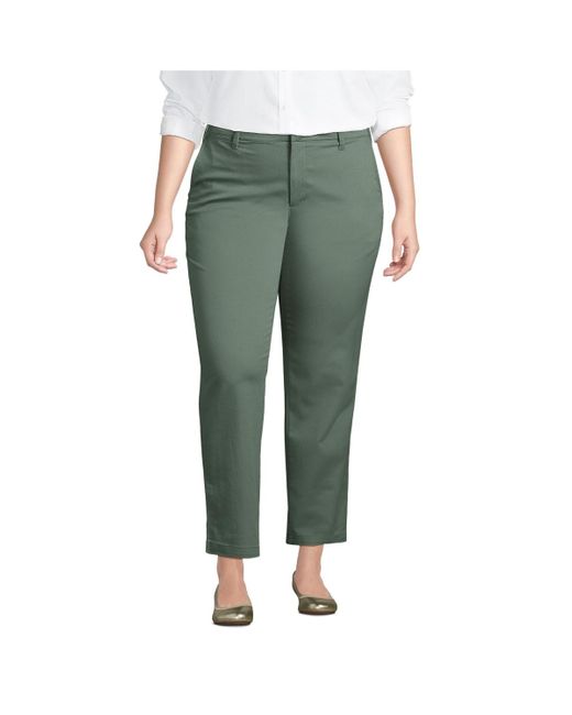 Lands' End Green Plus Size Mid Rise Classic Straight Leg Chino Ankle Pants