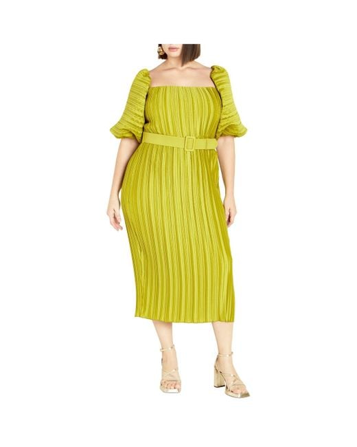 City Chic Krista Pleat Dress in Yellow Lyst