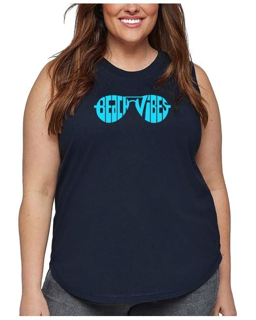 LA Pop Art Blue Plus Size Beach Vibes Word Art Tank Top
