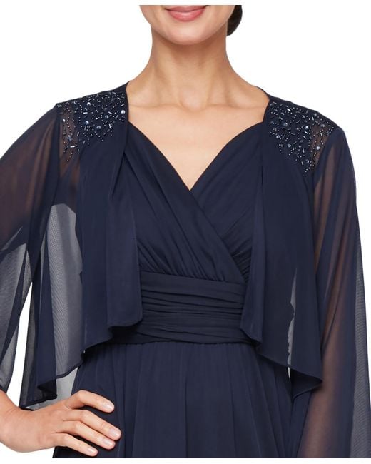 Sl Fashions Blue Surplice-neck Jersey A-line Dress