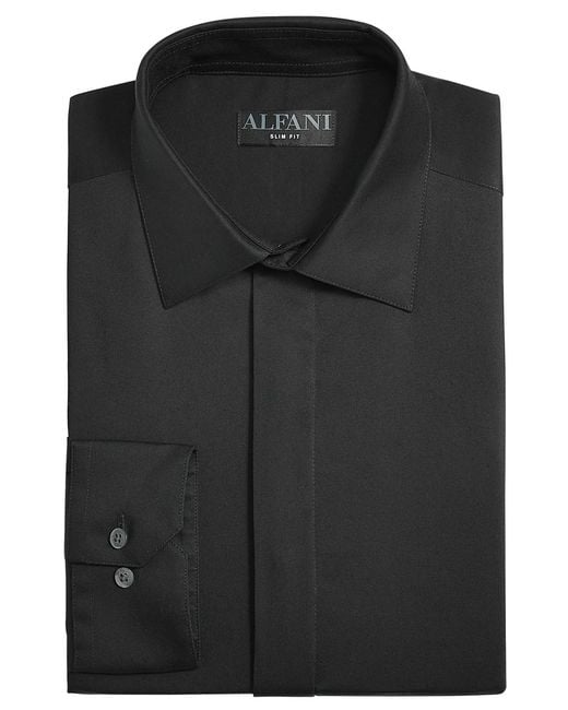 Alfani Blue Slim Fit Covered Placket Tuxedo Shirt for men