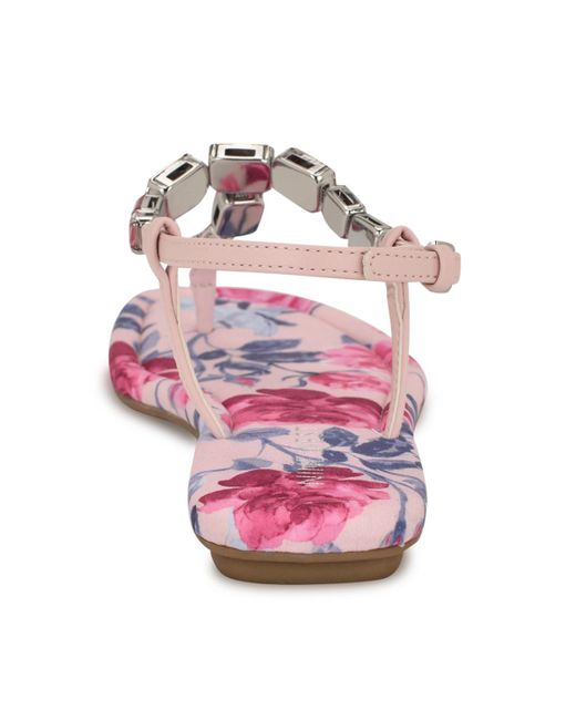 Nine West Pink Dynasti Embellished T-strap Flat Sandals