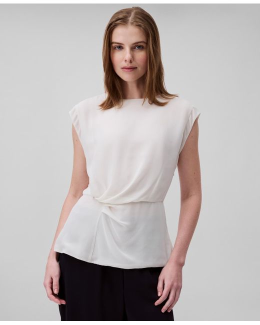 Calvin Klein White Twisted-front Chiffon Top
