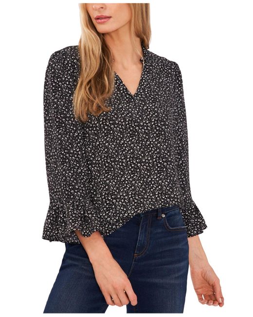 Cece Synthetic Ruffled Vneck Elbowsleeve Blouse in Black Lyst