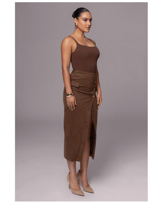 JLUXLABEL Brown Audrey Suede Midi Skirt