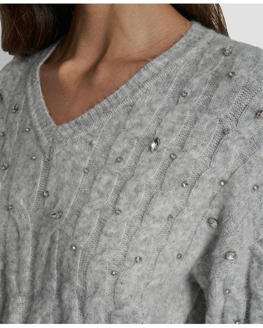 DKNY Gray Embellished Detail Long-sleeve Sweater