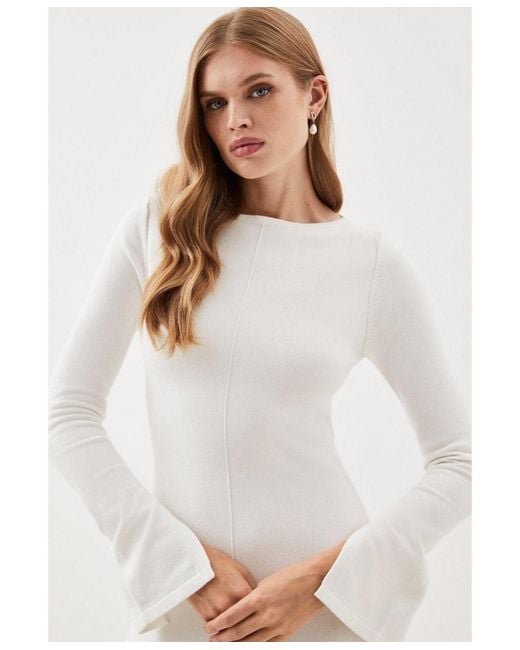 Karen Millen White Knit Wool Look Full Skirt Midi Dress