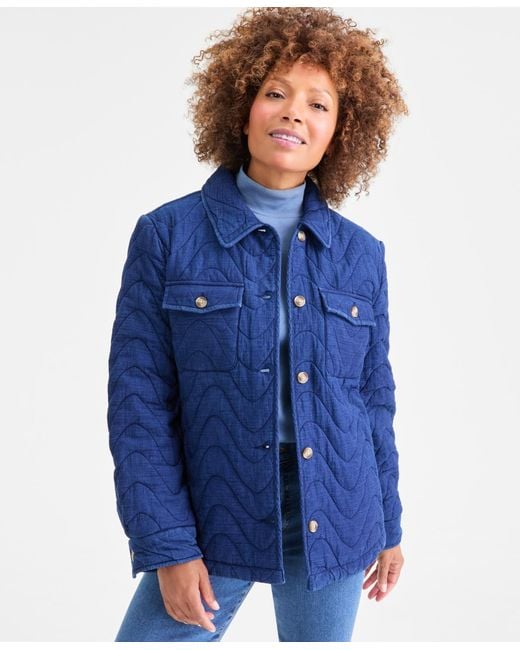 Style & Co. Blue Cotton Quilted Shacket