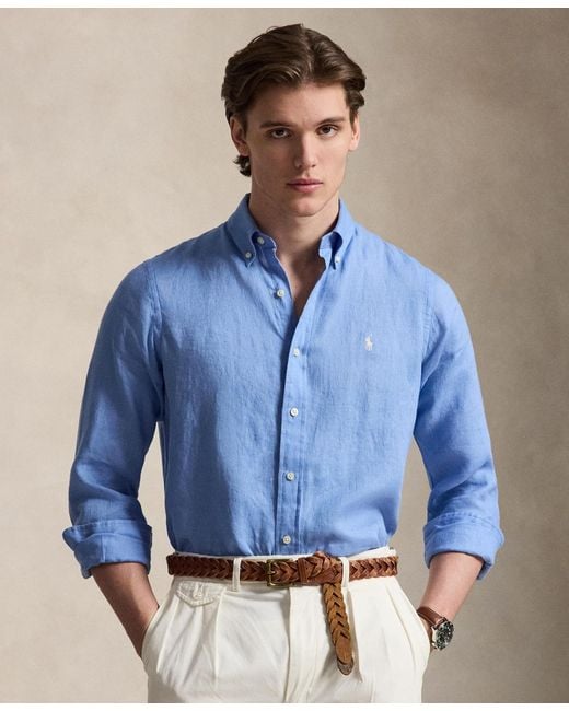 Polo Ralph Lauren Classic Fit Linen Shirt in Blue for Men | Lyst