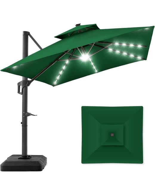 Best Choice Products Green 10x10ft 2-tier Square Outdoor Solar Led Cantilever Patio Umbrella W/ Base Included