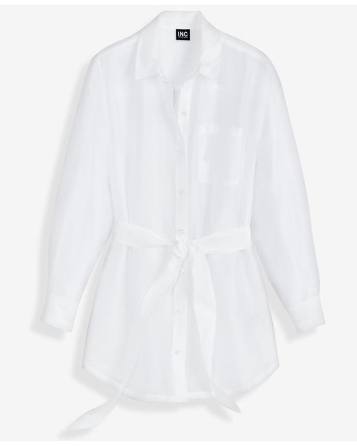 INC International Concepts White Sash-tie Tunic Shirt