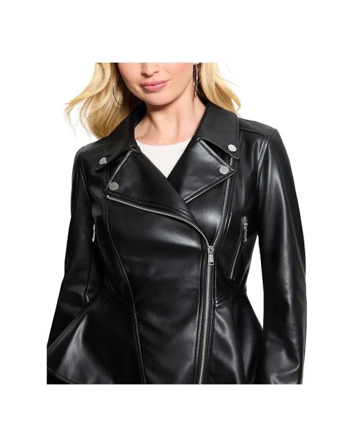 Guess peplum leather jacket sales